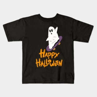 Ghost Skateboard Lazy Halloween Costume Funny Skateboarding Kids T-Shirt